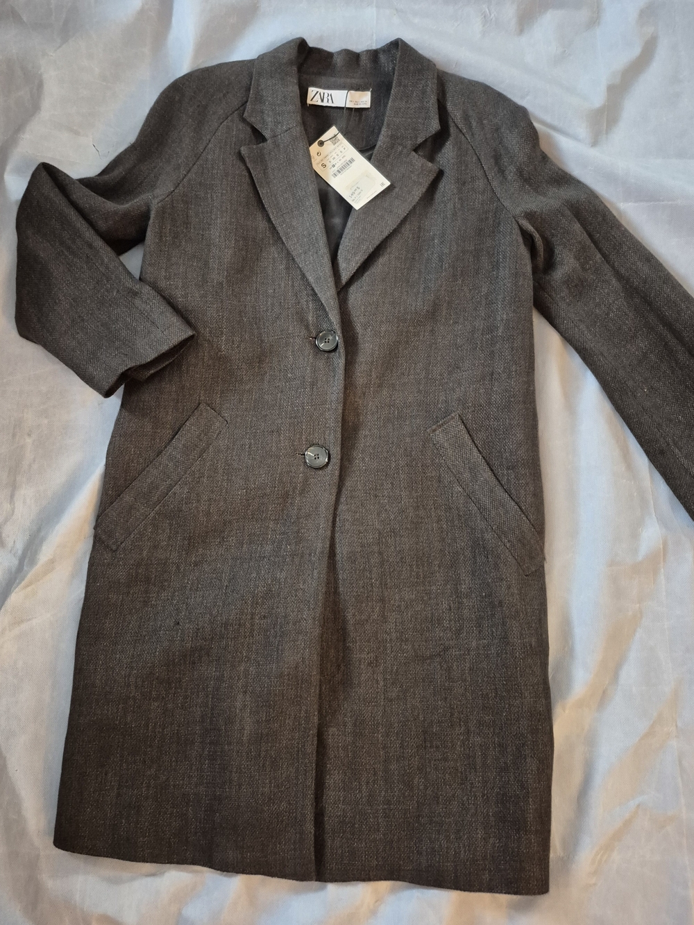 Zara Dark Gray Single-Breasted Long Trench Coat